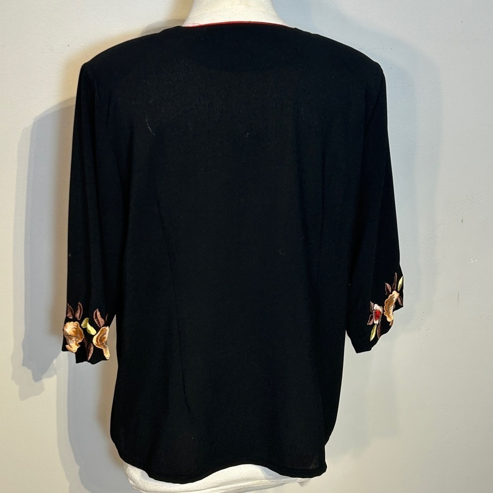 Black Flowered Jacket Vintage Size L/Xl - Picture 2 of 10